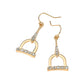Madeline Love Clear, Gold Rhinestone Paved Open Geometric Drop Dangle Earrings - desc