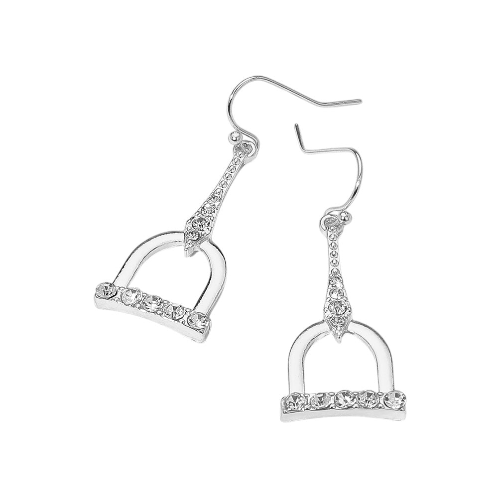 Madeline Love Clear, Rhodium Rhinestone Paved Open Geometric Drop Dangle Earrings - desc