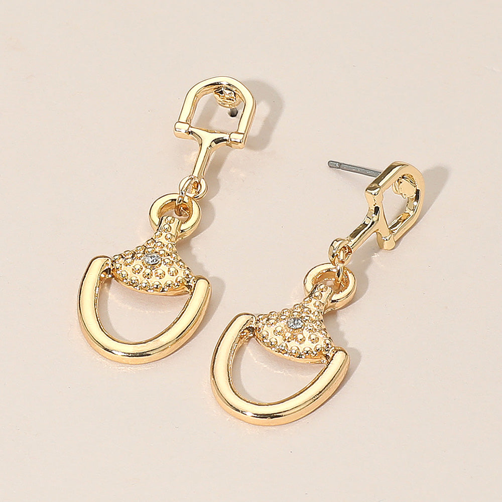 Madeline Love Clear, Gold Rhinestone Accent Modern Horsebit Link Drop Earrings