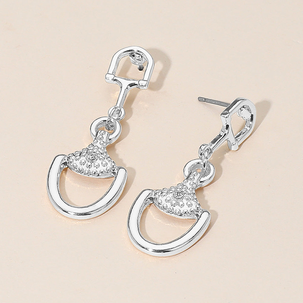 Madeline Love Clear Rhinestone Accent Modern Horsebit Link Drop Earrings