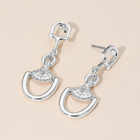 Madeline Love Clear Rhinestone Accent Modern Horsebit Link Drop Earrings