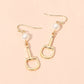 Madeline Love Cream, Gold Pearl Accent Horsebit Link Drop Earrings