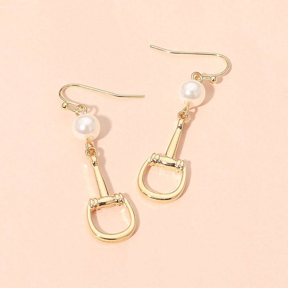 Madeline Love Cream, Gold Pearl Accent Horsebit Link Drop Earrings