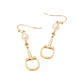 Madeline Love Cream, Gold Pearl Accent Horsebit Link Drop Earrings - desc