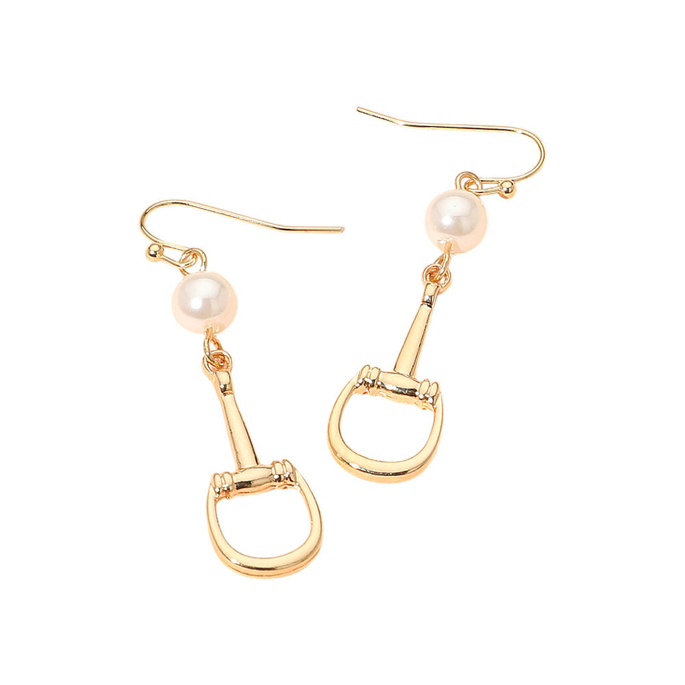 Madeline Love Cream, Gold Pearl Accent Horsebit Link Drop Earrings - desc
