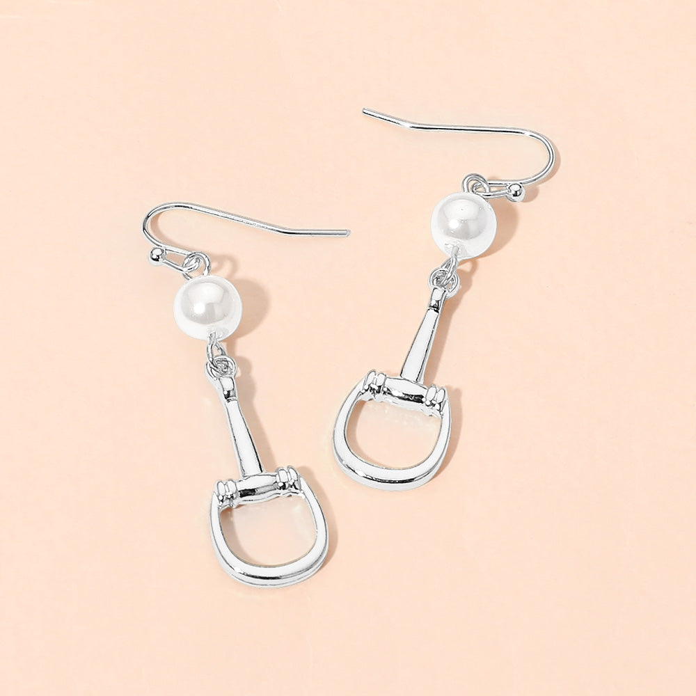 Madeline Love Cream, Rhodium Pearl Accent Horsebit Link Drop Earrings
