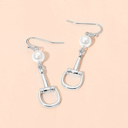 Madeline Love Cream, Rhodium Pearl Accent Horsebit Link Drop Earrings
