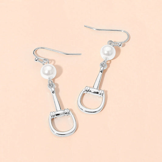 Madeline Love Cream, Rhodium Pearl Accent Horsebit Link Drop Earrings