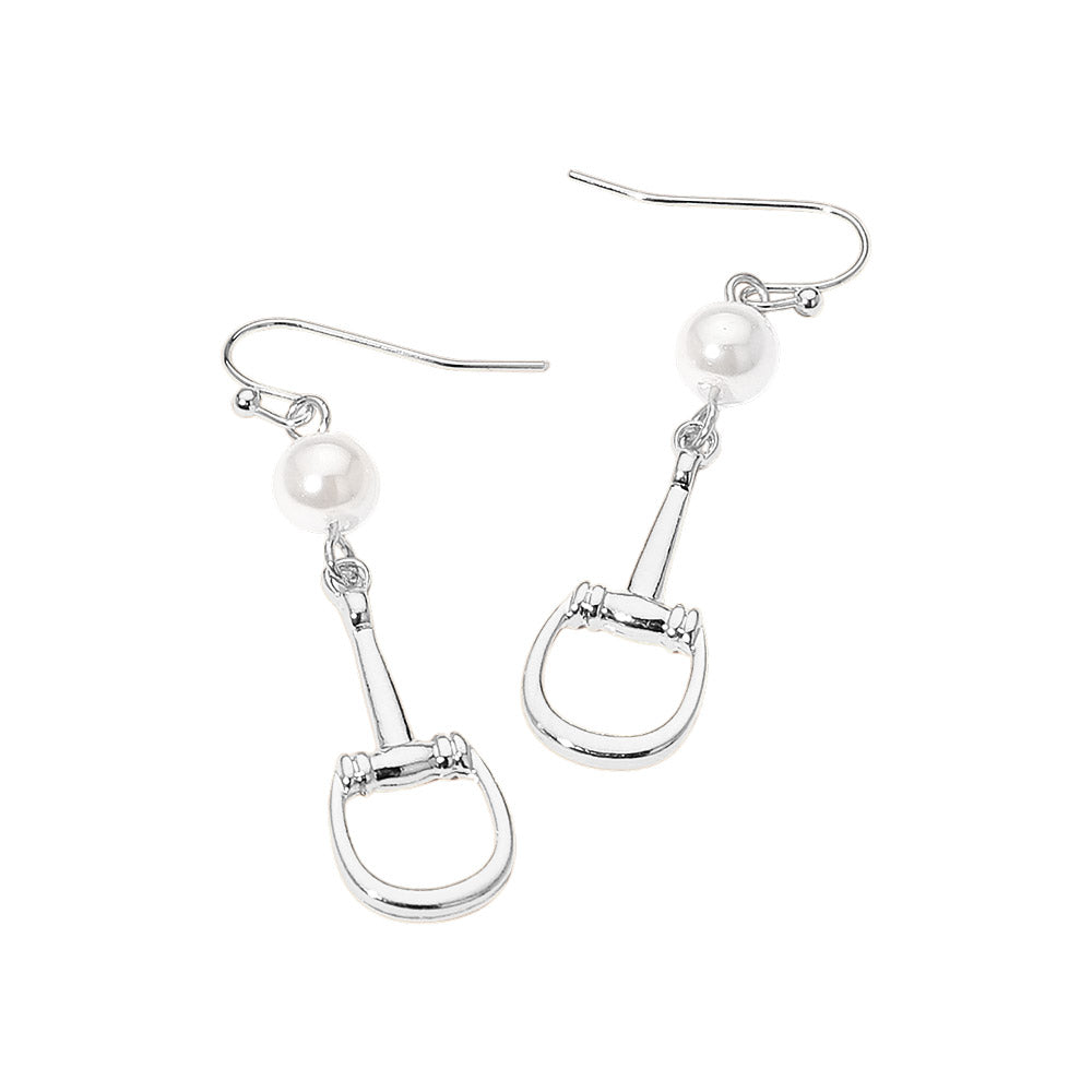 Madeline Love Cream, Rhodium Pearl Accent Horsebit Link Drop Earrings - desc