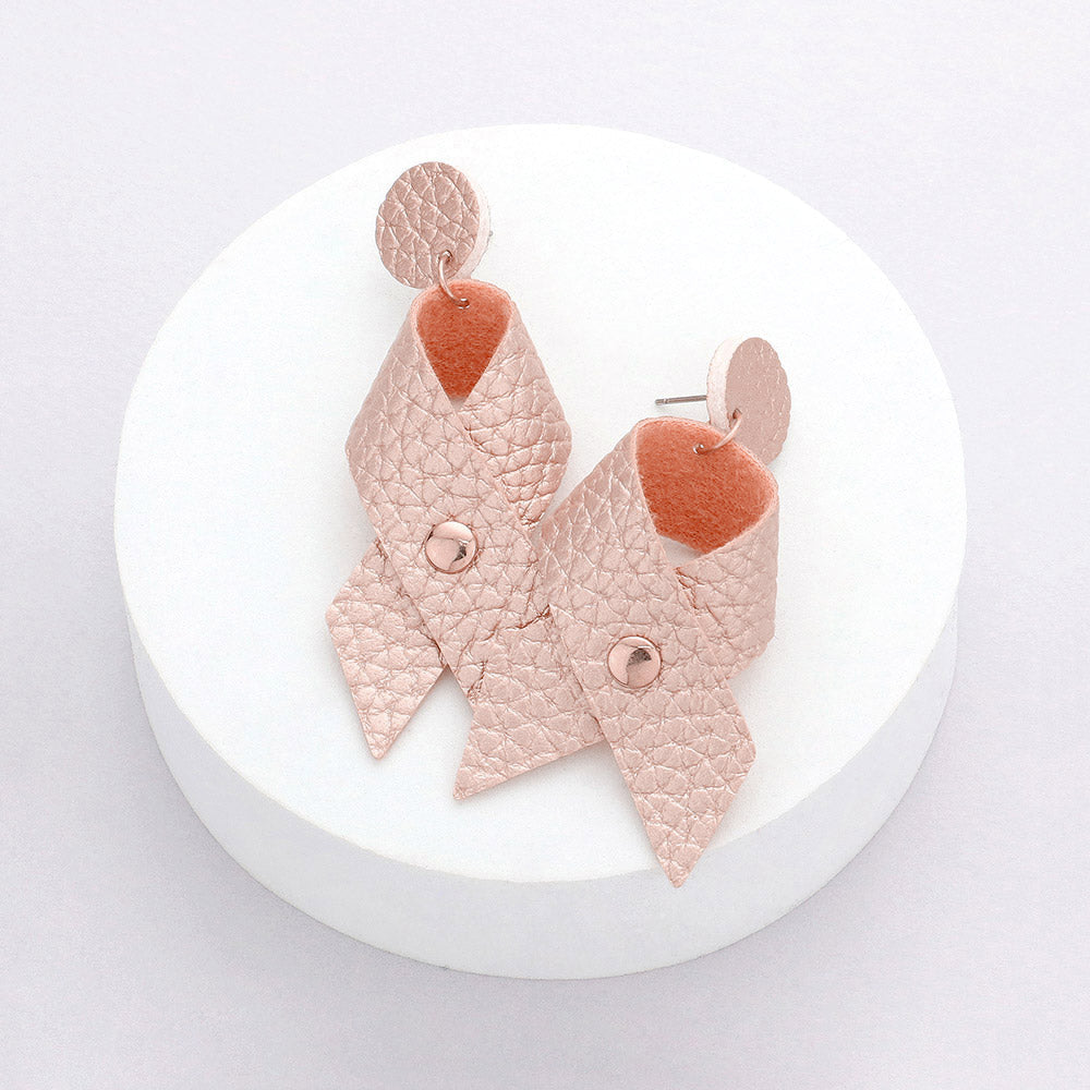 Madeline Love Rose Gold Faux Leather Ribbon Dangle Earrings