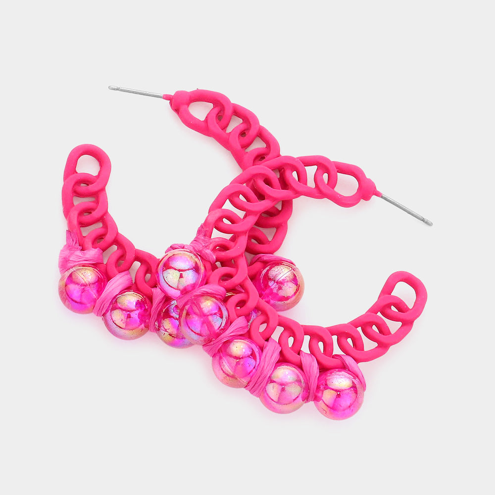 Madeline Love Fuchsia Hologram Ball Pointed Colored Chain Hoop Earrings