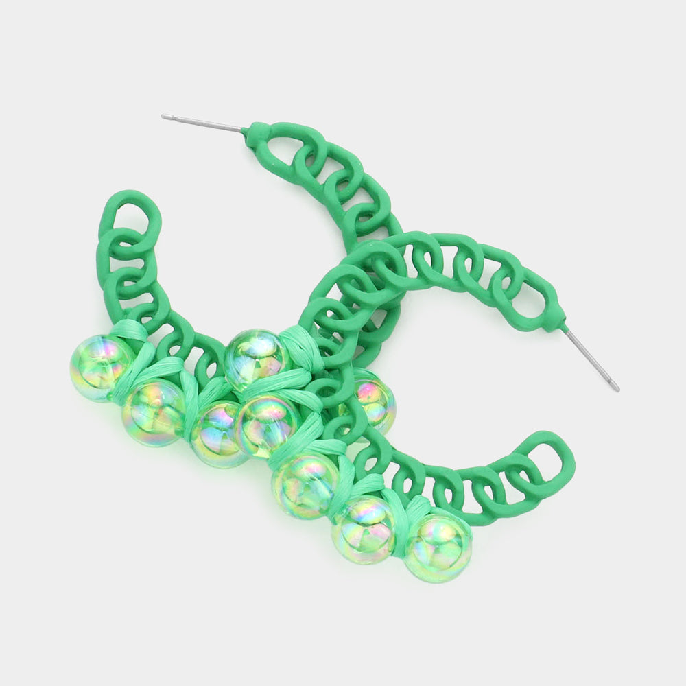 Madeline Love Green Hologram Ball Pointed Colored Chain Hoop Earrings