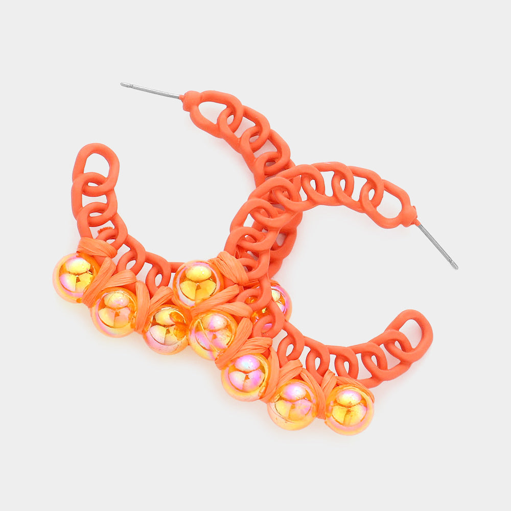 Madeline Love Orange Hologram Ball Pointed Colored Chain Hoop Earrings