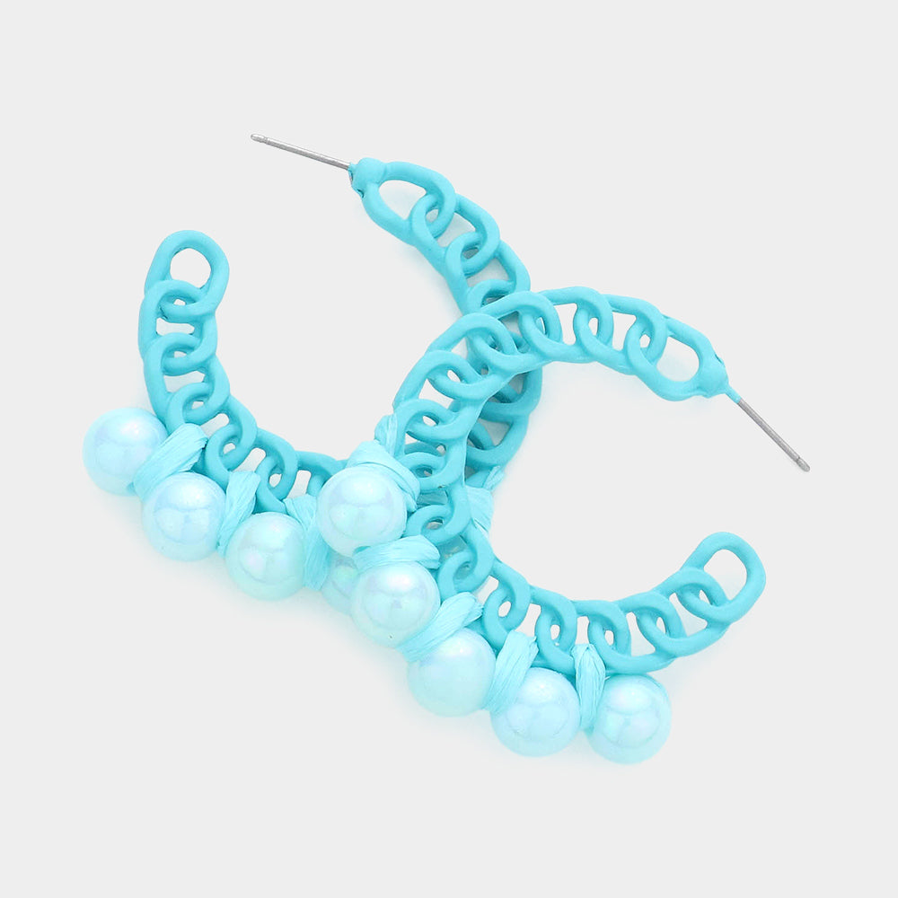 Madeline Love Turquoise Hologram Ball Pointed Colored Chain Hoop Earrings