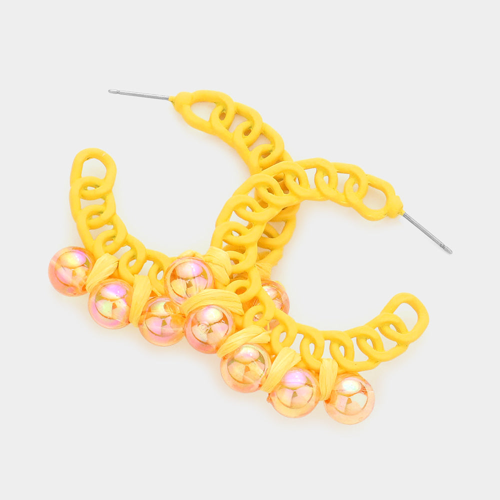 Madeline Love Yellow Hologram Ball Pointed Colored Chain Hoop Earrings