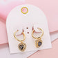Heart Stone Dangle Huggie Hoop Earrings - Black Diamond - Earrings