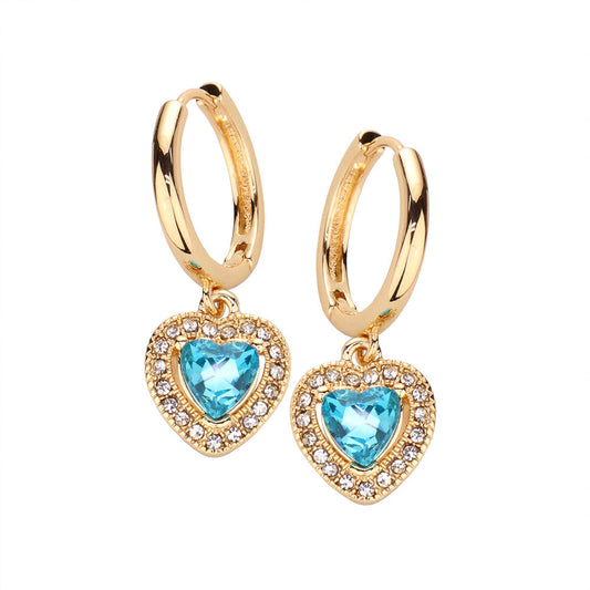 Heart Stone Dangle Huggie Hoop Earrings - Earrings