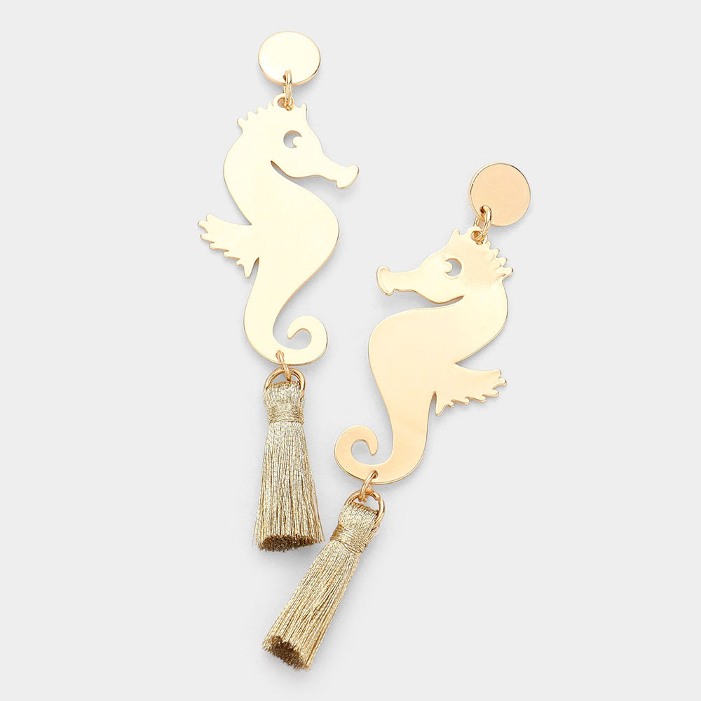 Madeline Love Gold Metal Seahorse Triple Tassel Drop Earrings