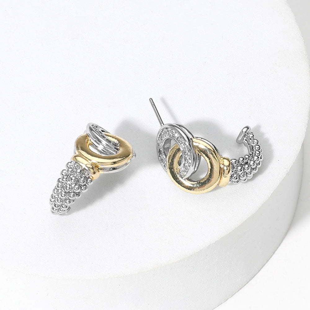 Madeline Love Two Tone 14K Gold Plated Two Tone CZ Stone Paved Mini Hoop Earrings