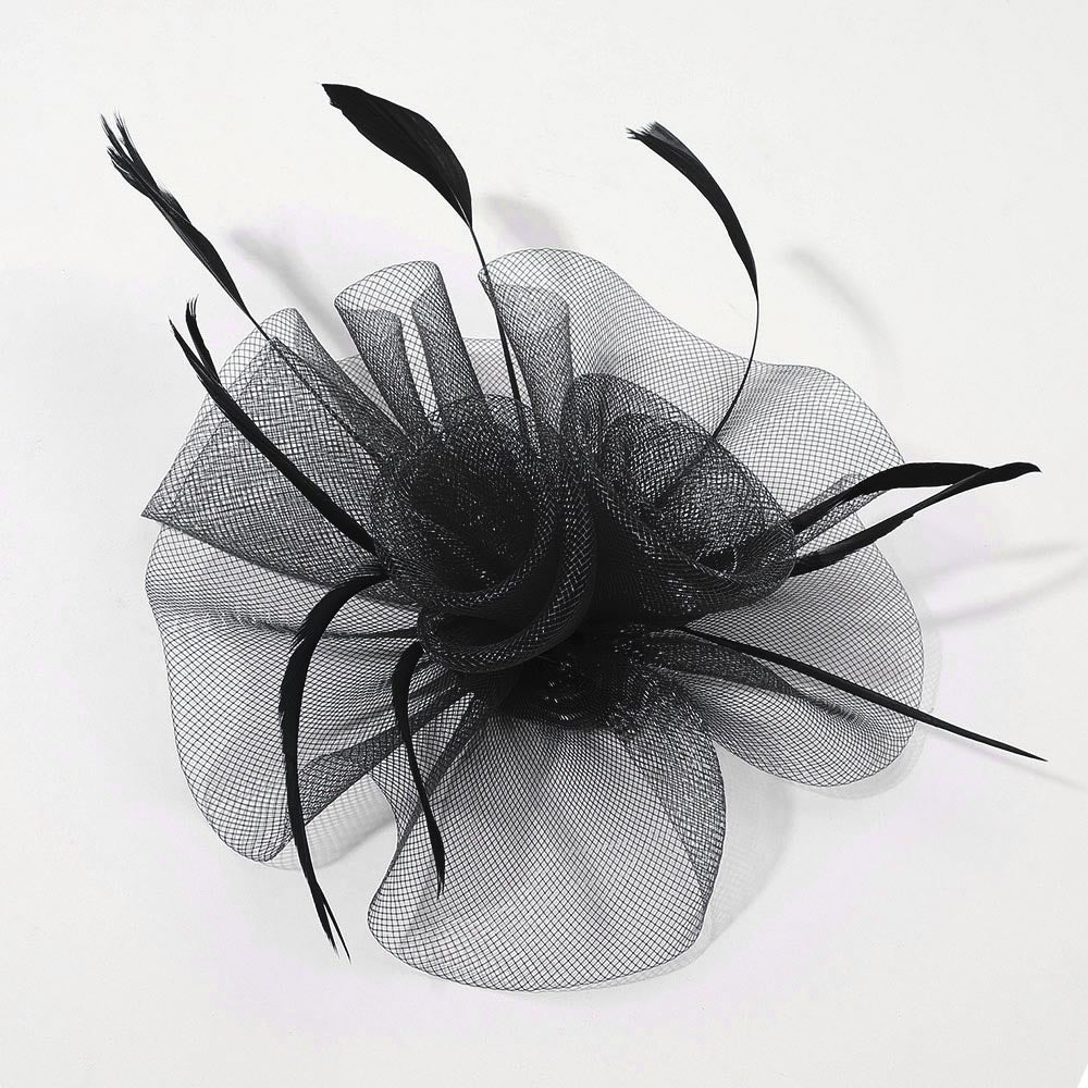 Madeline Love Black Mesh Flower Feather Mesh Fascinator / Headband - Hair Accessories