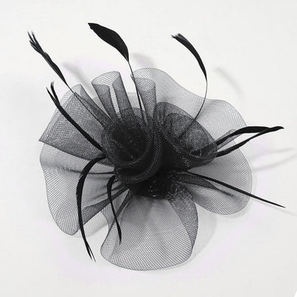 Madeline Love Black Mesh Flower Feather Mesh Fascinator / Headband - Hair Accessories