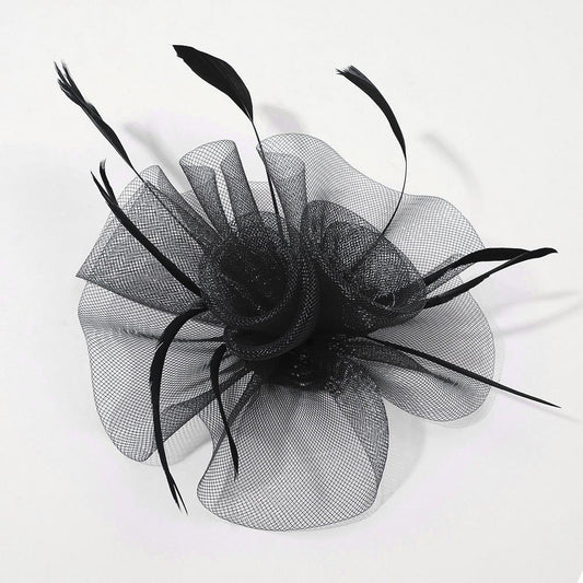 Madeline Love Black Mesh Flower Feather Mesh Fascinator / Headband - Hair Accessories