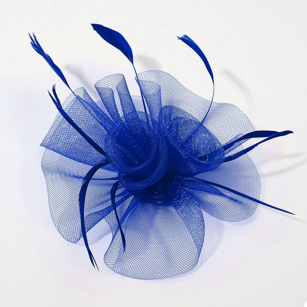 Madeline Love Blue Mesh Flower Feather Mesh Fascinator / Headband - Hair Accessories