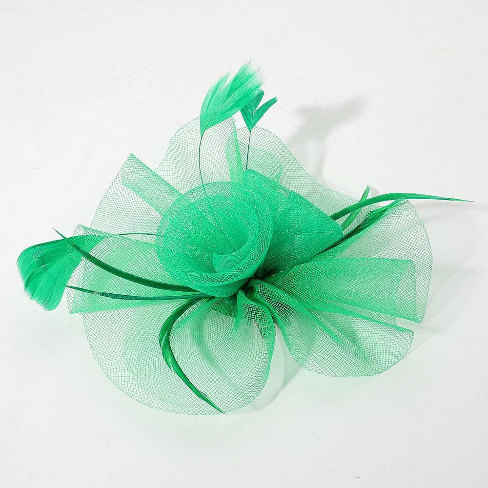 Madeline Love Green Mesh Flower Feather Mesh Fascinator / Headband - Hair Accessories