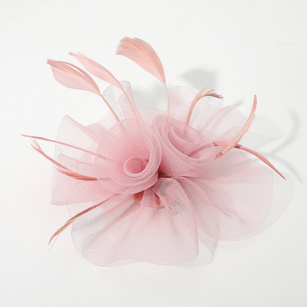 Madeline Love Light, Pink Mesh Flower Feather Mesh Fascinator / Headband - Hair Accessories