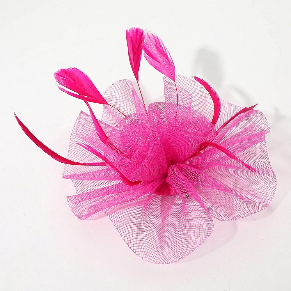 Madeline Love Pink Mesh Flower Feather Mesh Fascinator / Headband - Hair Accessories