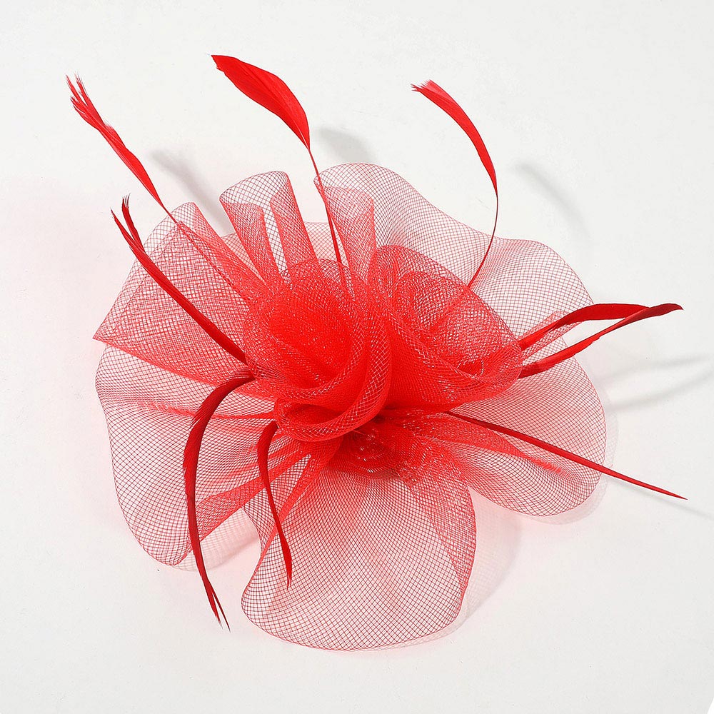 Madeline Love Red Mesh Flower Feather Mesh Fascinator / Headband - Hair Accessories