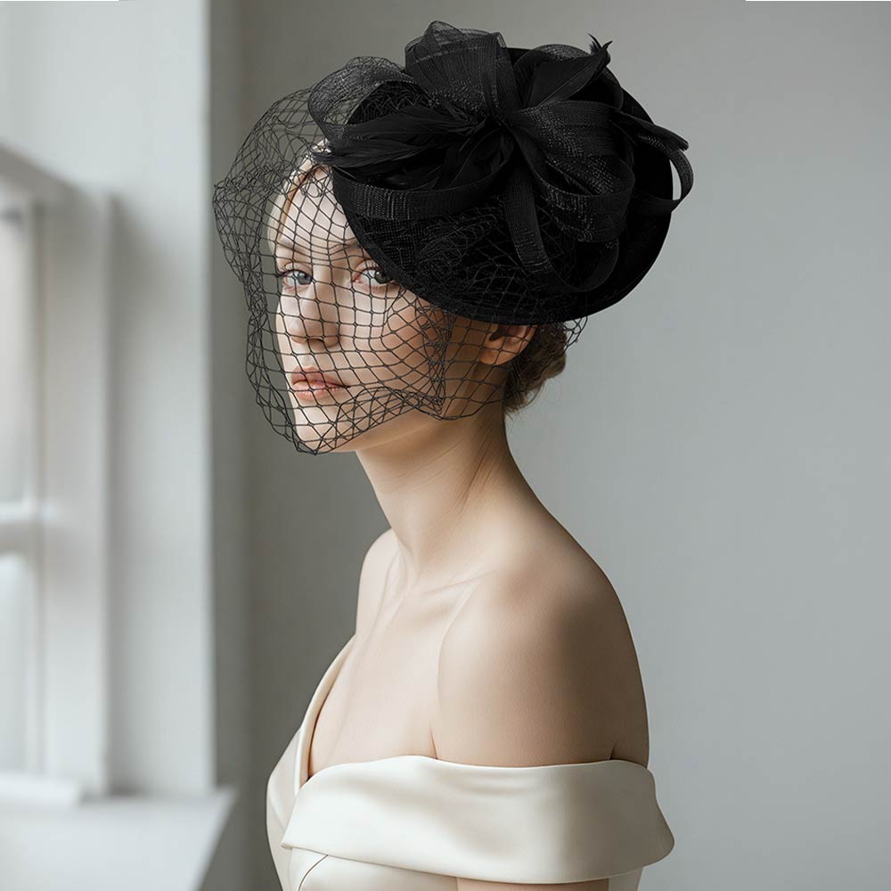 Madeline Love Black Elegant Floral Veil Fascinator Headband - Hair Accessories
