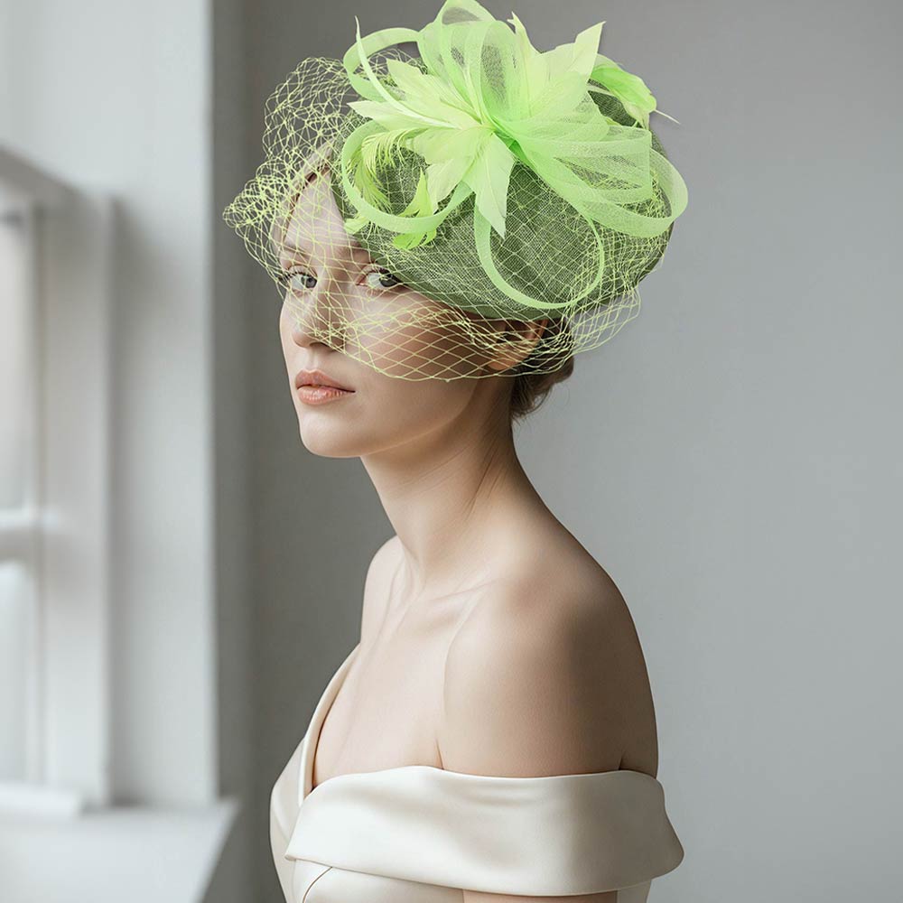 Madeline Love Lime Elegant Floral Veil Fascinator Headband - Hair Accessories