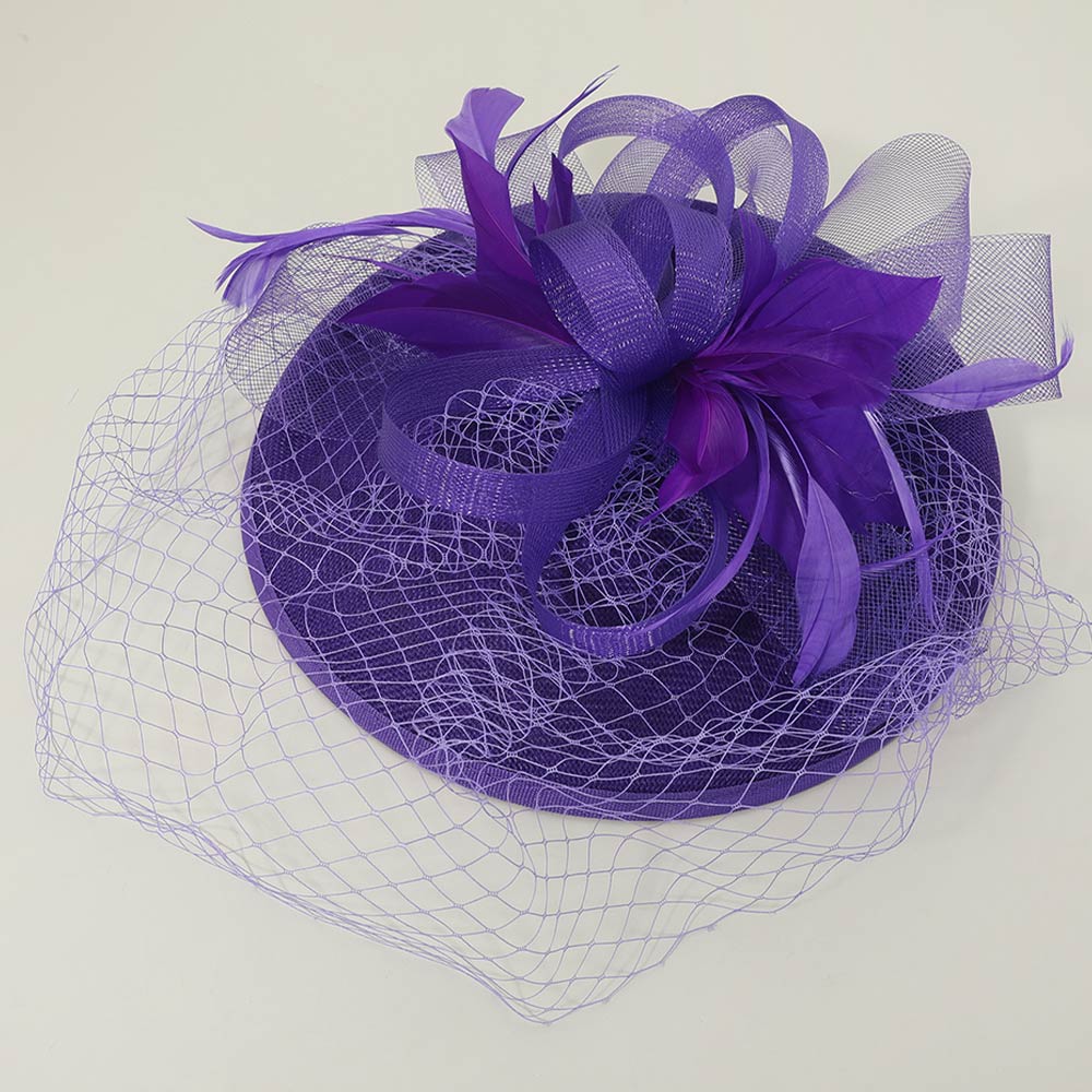 Madeline Love Purple Elegant Floral Veil Fascinator Headband - Hair Accessories
