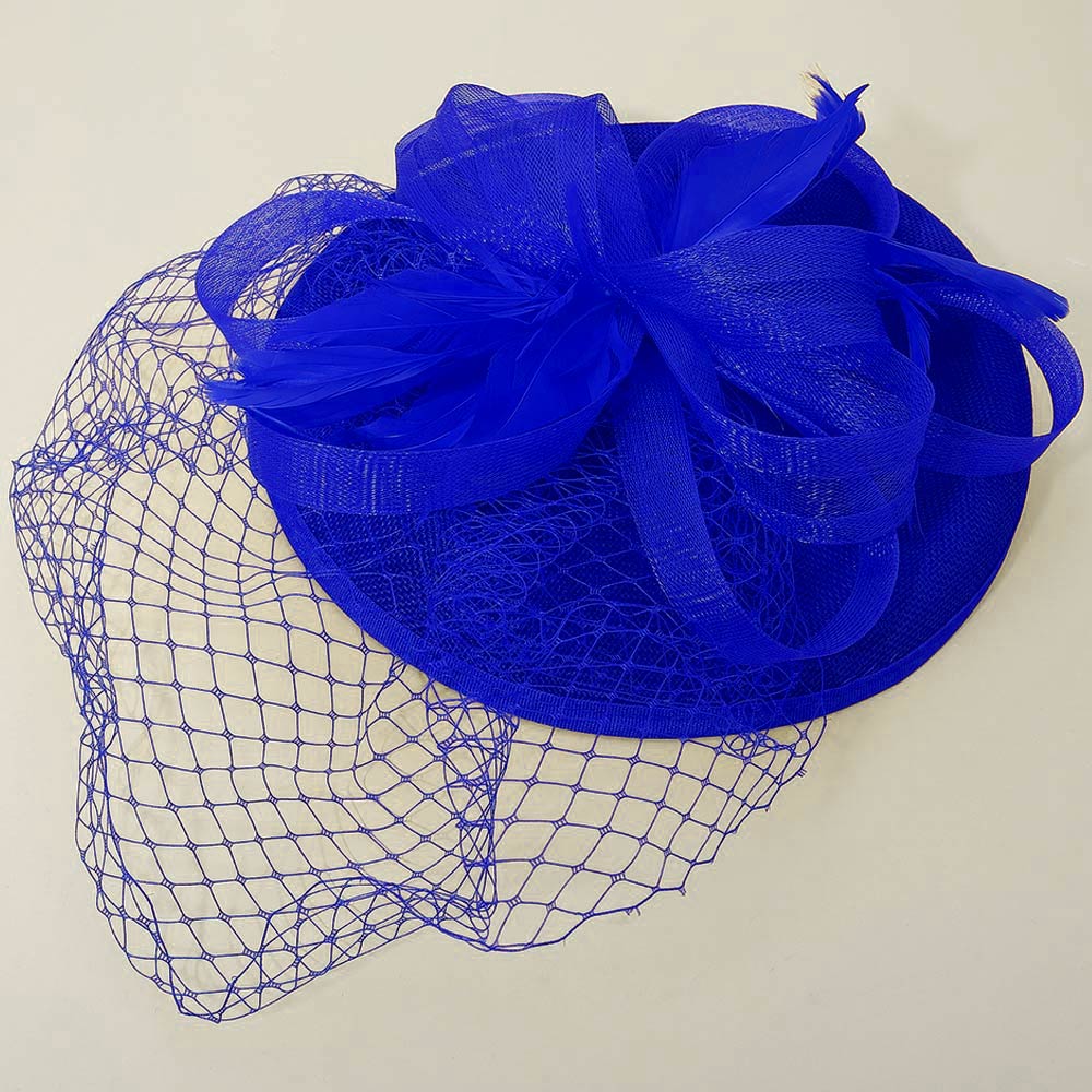 Madeline Love Royal Blue Elegant Floral Veil Fascinator Headband - Hair Accessories