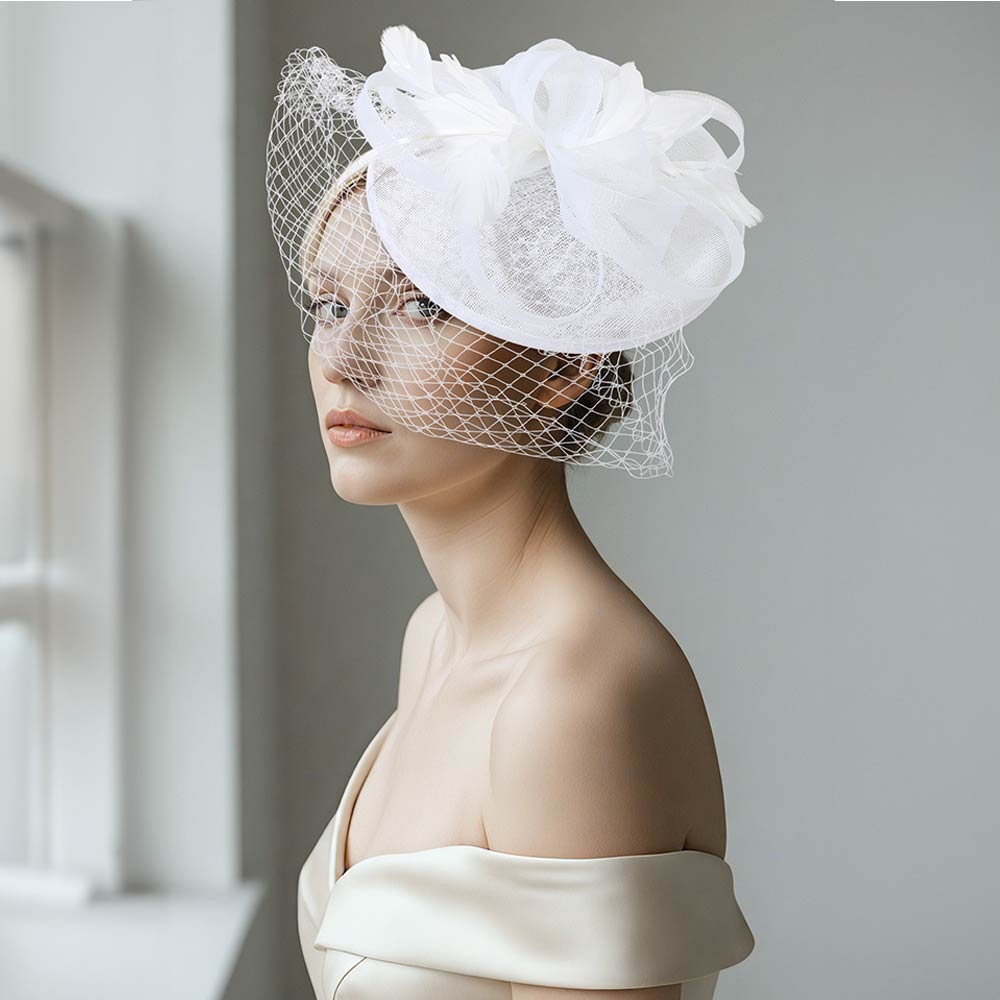 Madeline Love White Elegant Floral Veil Fascinator Headband - Hair Accessories