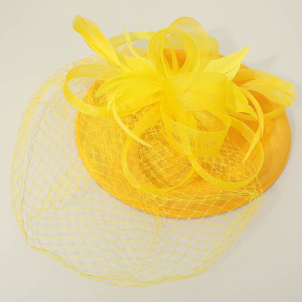 Madeline Love Yellow Elegant Floral Veil Fascinator Headband - Hair Accessories