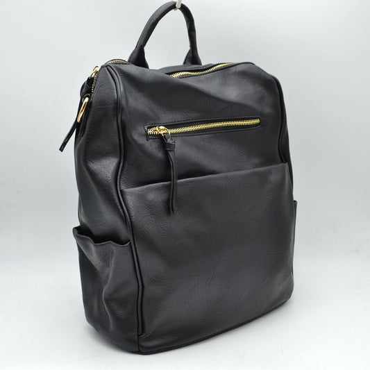 Structured Multi-Pocket Backpack with Metallic Zippers - Black - Backpacks