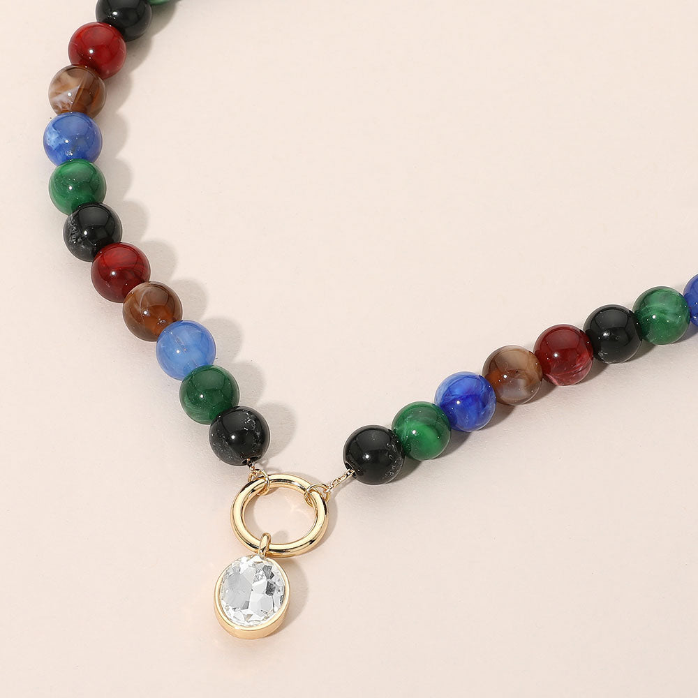 Madeline Love Multi Round Stone Bezel Charm Pendant Beaded Necklace