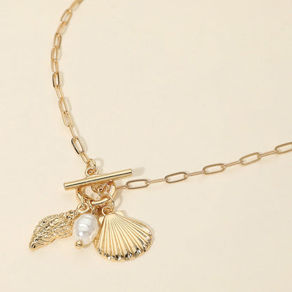 Madeline Love Gold Seashell Pearl Charm Toggle Paperclip Chain Necklace - Necklaces