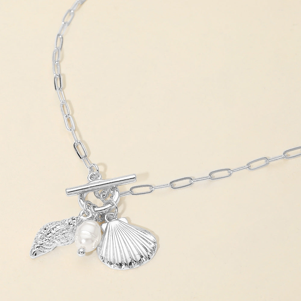 Madeline Love Rhodium Seashell Pearl Charm Toggle Paperclip Chain Necklace - Necklaces