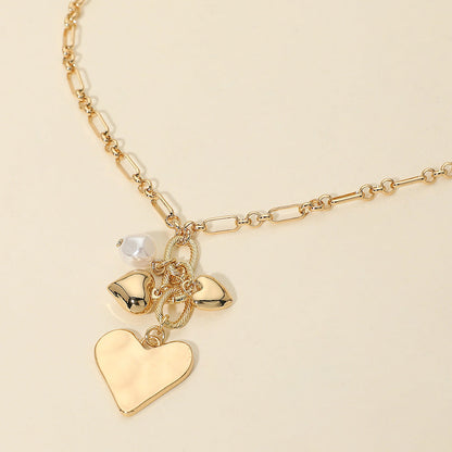 Madeline Love Gold Heart Pearl Embellished Drop Charm Chain Necklace - Necklaces
