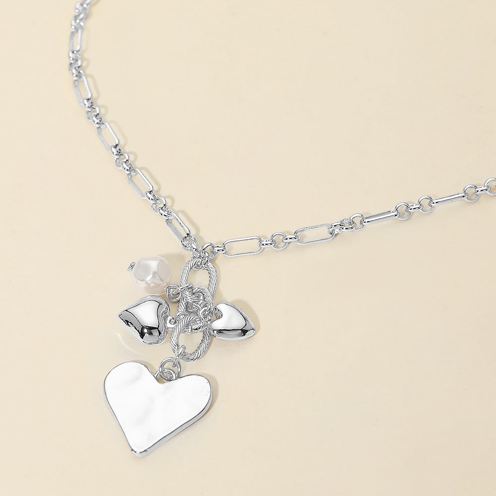 Madeline Love Rhodium Heart Pearl Embellished Drop Charm Chain Necklace - Necklaces
