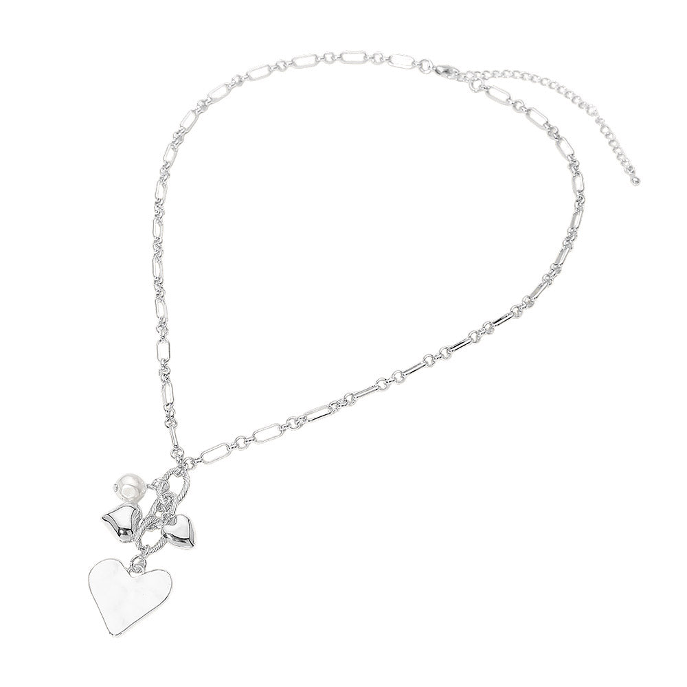 Madeline Love Rhodium Heart Pearl Embellished Drop Charm Chain Necklace - Necklaces - extra