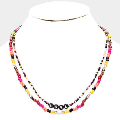 Multi Color Bead Statement Love Layered Necklace