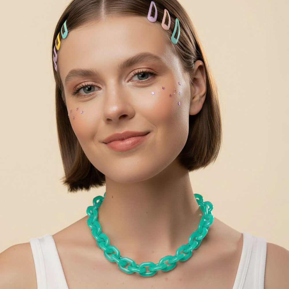 Madeline Love Green Chunky Resin Chain Link Statement Necklace - Necklaces