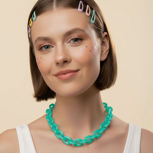 Madeline Love Green Chunky Resin Chain Link Statement Necklace - Necklaces