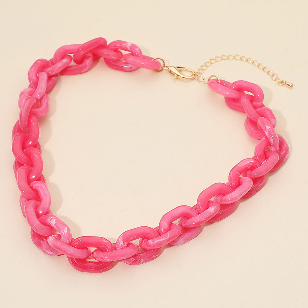 Madeline Love Hot Pink Chunky Resin Chain Link Statement Necklace - Necklaces