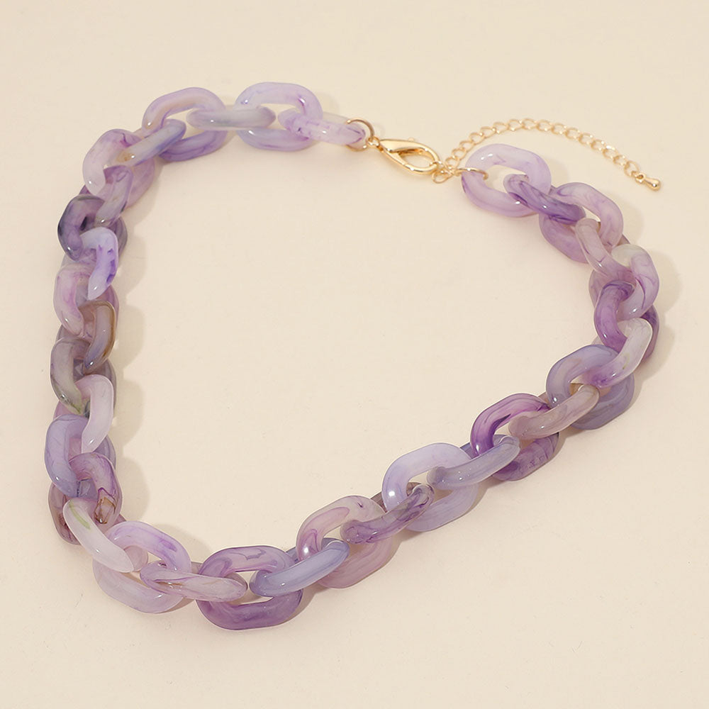 Madeline Love Lavender Chunky Resin Chain Link Statement Necklace - Necklaces