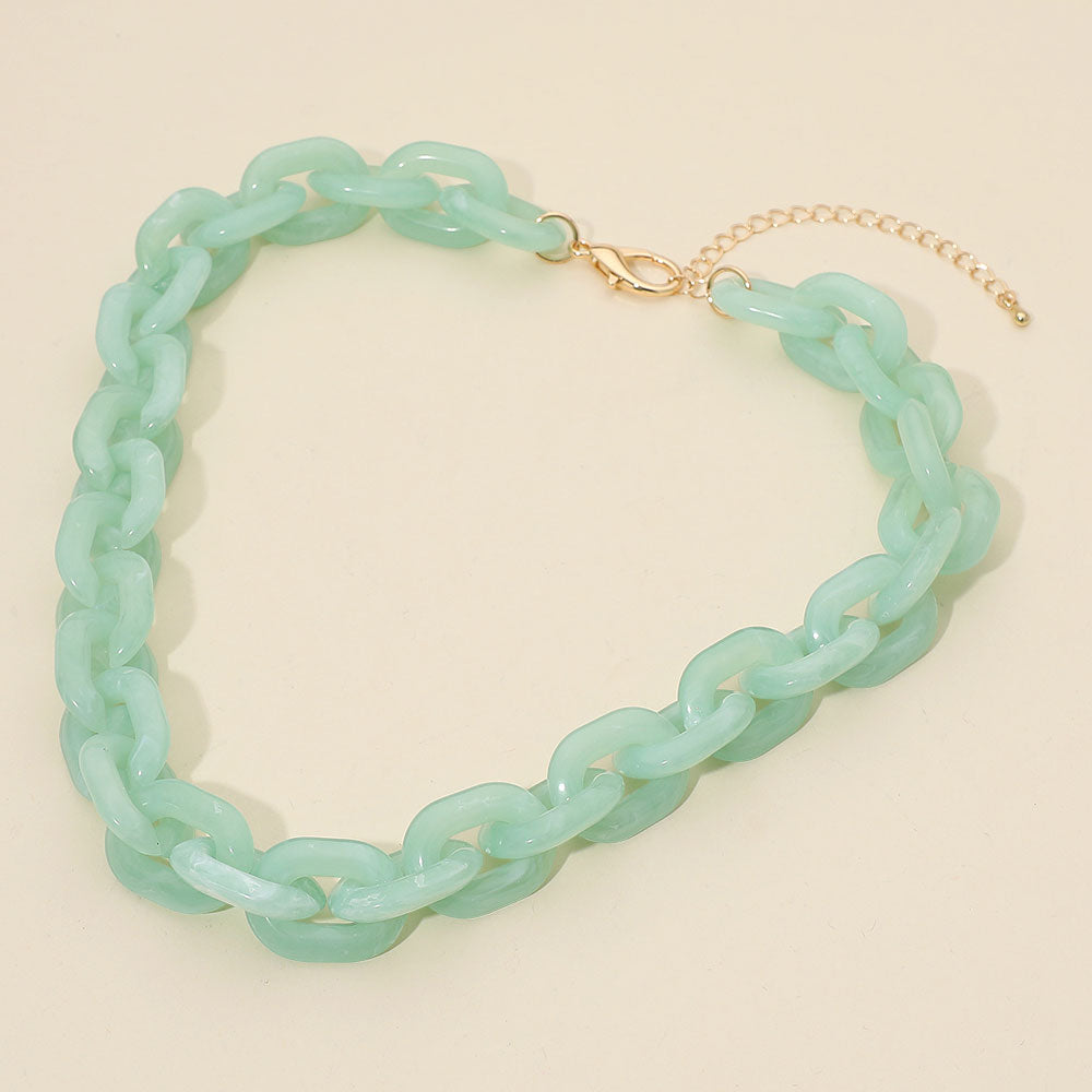 Madeline Love Mint Chunky Resin Chain Link Statement Necklace - Necklaces